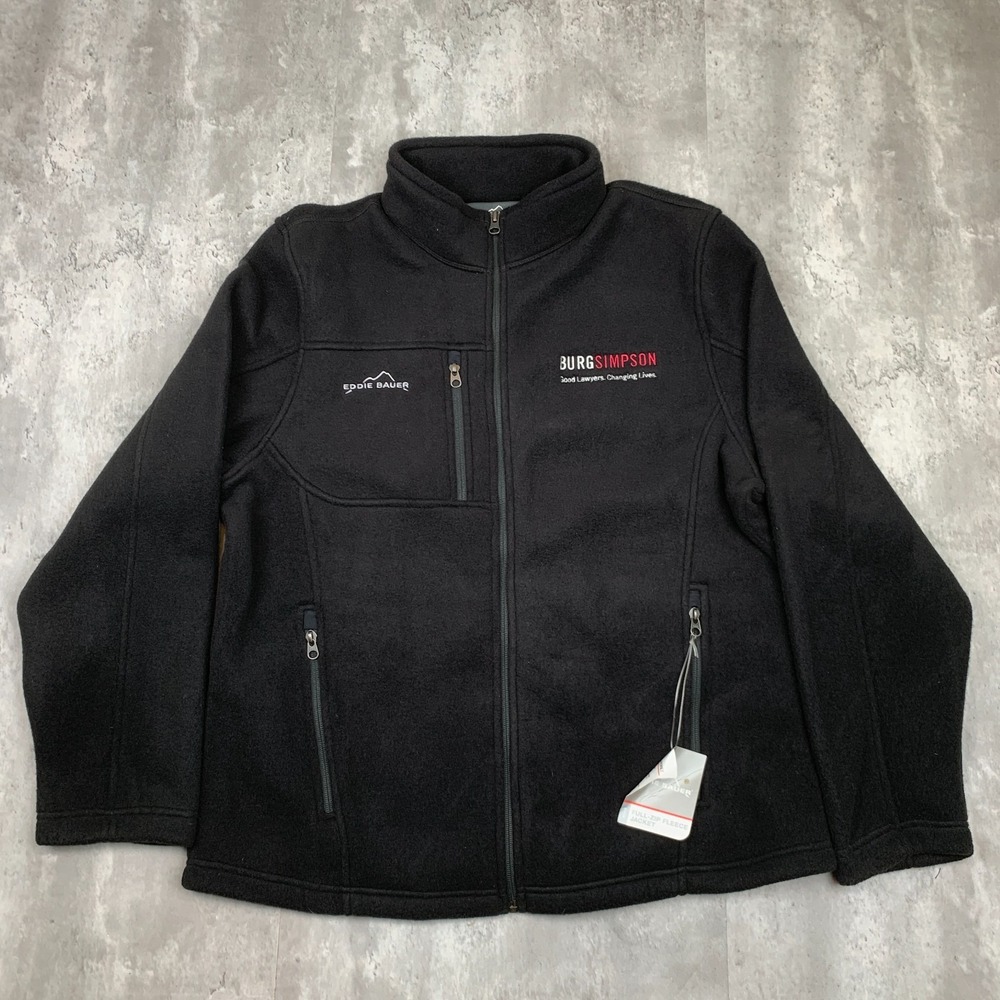 Eddie Bauer Full Zip Fleece Jacket Mens Large Black Moisture Wicking Logo NWT